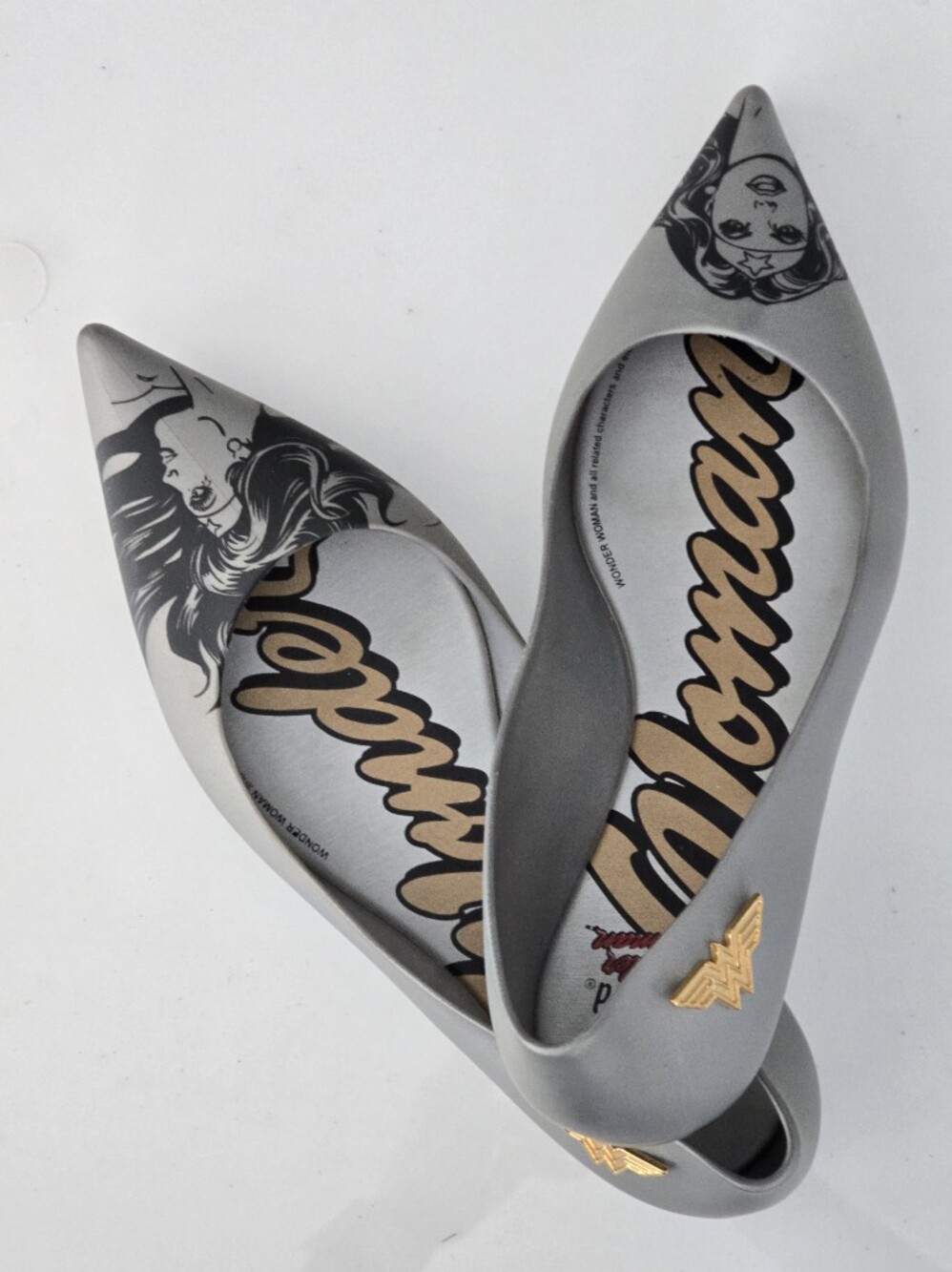 Melissa x DC Comics Wonder Woman Silver Pointy Jelly Flats Size 10